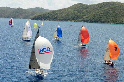 Racing in the Sir Francis Drake Channel on the last day of the 41st BVI Spring Regatta & Sailing Festival Credit: ©Todd VanSickle/BVI Spring Regatta & Sailing Festival