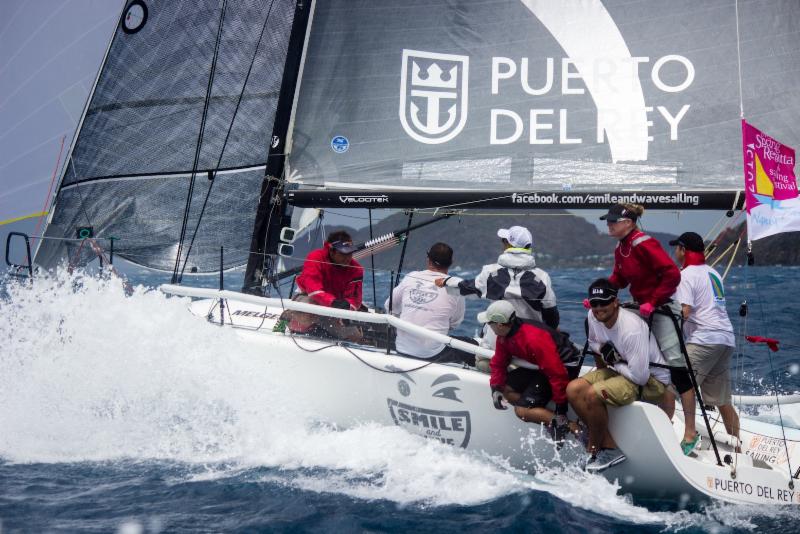Jaime Torres' Puerto Rican Melges 32, Smile and Wave. Wet and wild conditions on day one of the BVI Spring Regatta © Luke Pelican/BVI Spring Regatta
