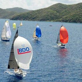 Racing in the Sir Francis Drake Channel on the last day of the
41st BVI Spring Regatta & Sailing Festival
Credit: ©Todd VanSickle/BVI Spring Regatta & Sailing Festival